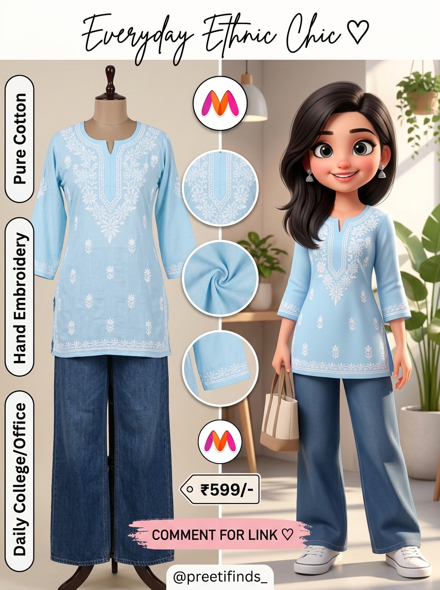 Pastel Sky Blue Lucknowi Chikankari Kurti