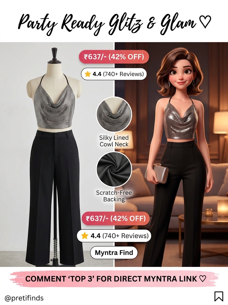 Stylecast X Slyck Cowl Neck Sequined Glam Crop Top
