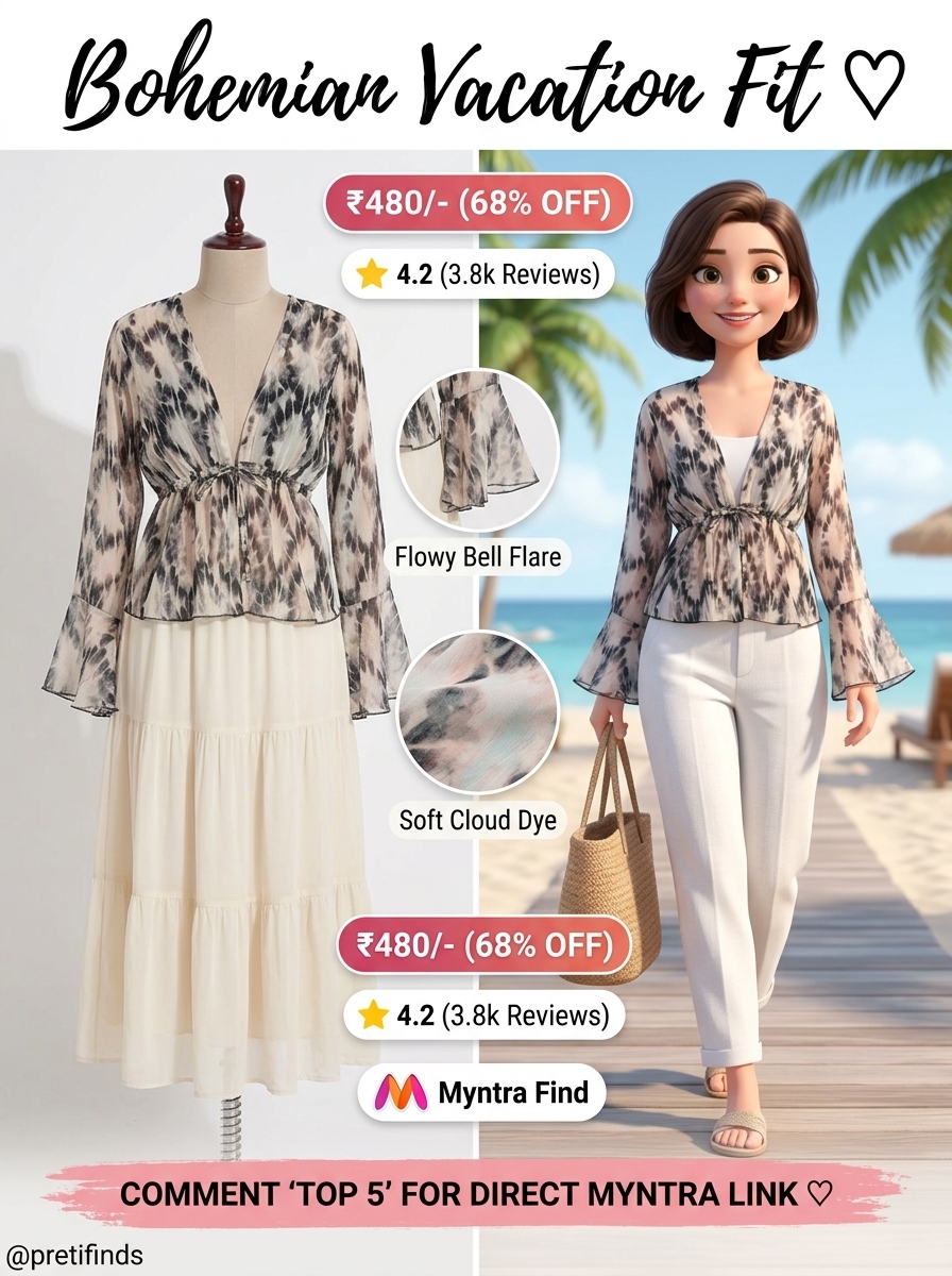 DressBerry Women Tie and Dye Bell Sleeve Peplum Crop Top