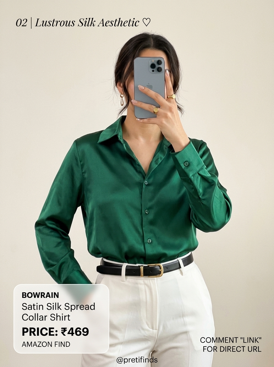 Bowrain Satin Silk Spread Collar Full Sleeve Shirt