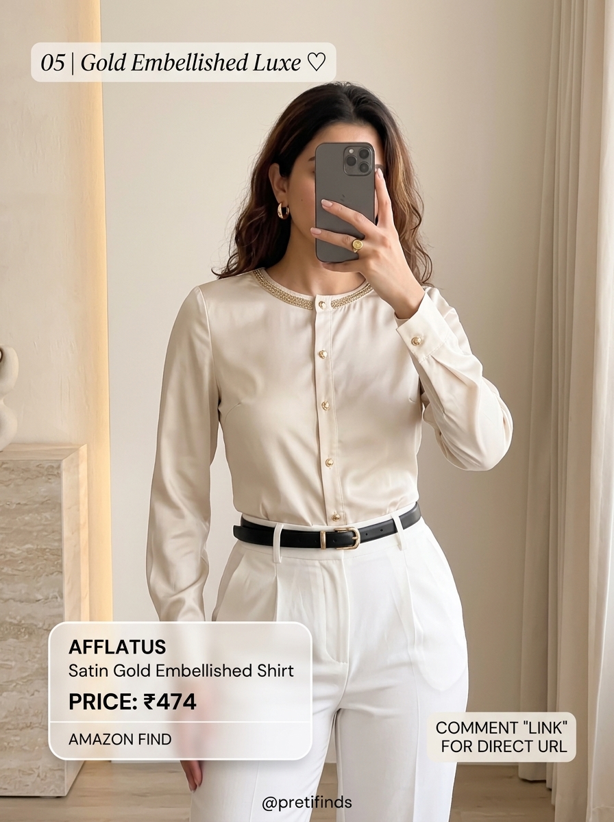 Afflatus Satin Gold Embellished Evening Shirt (Champagne)