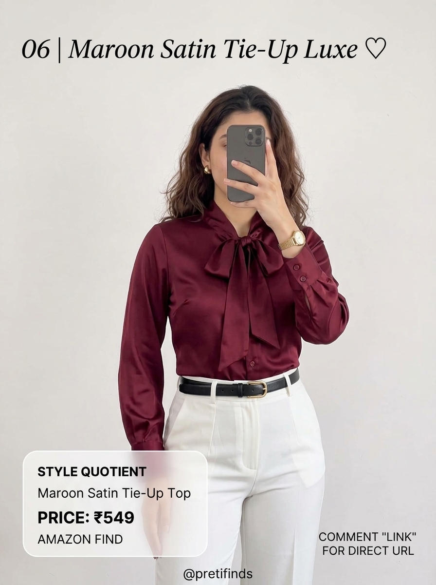 Style Quotient Solid Maroon Satin Tie-Up Blouse