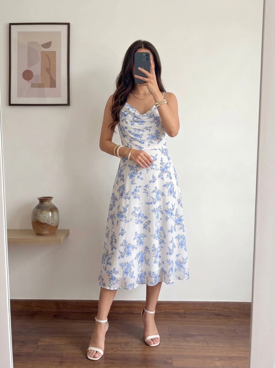 aayu Floral Printed Georgette Fit & Flare Midi Dress