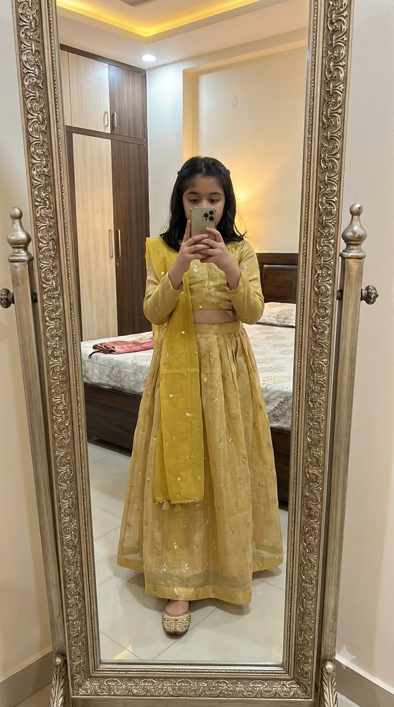 PICCOLO Girls Gold-Toned Ready to Wear Lehenga & Blouse Set
