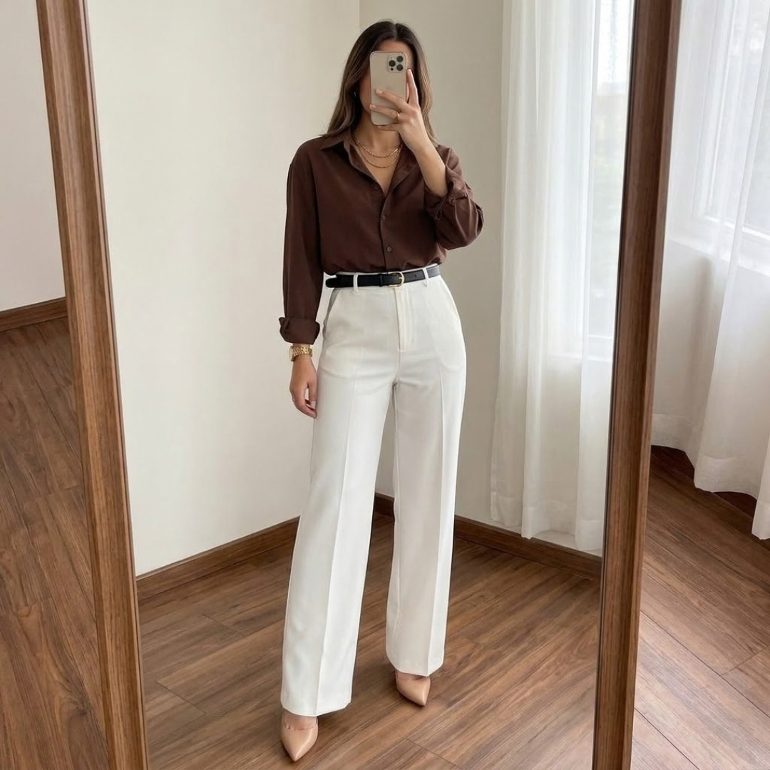 Solid Spread Collar Long-Sleeve Shirt (Mocha Brown)