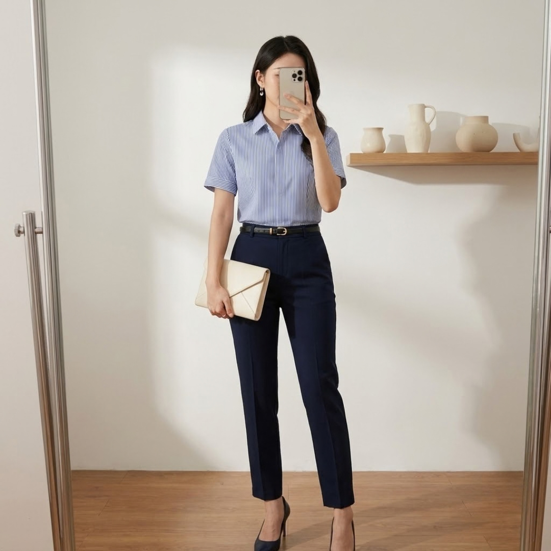Fancy Striped Short-Sleeve Formal Office Shirt