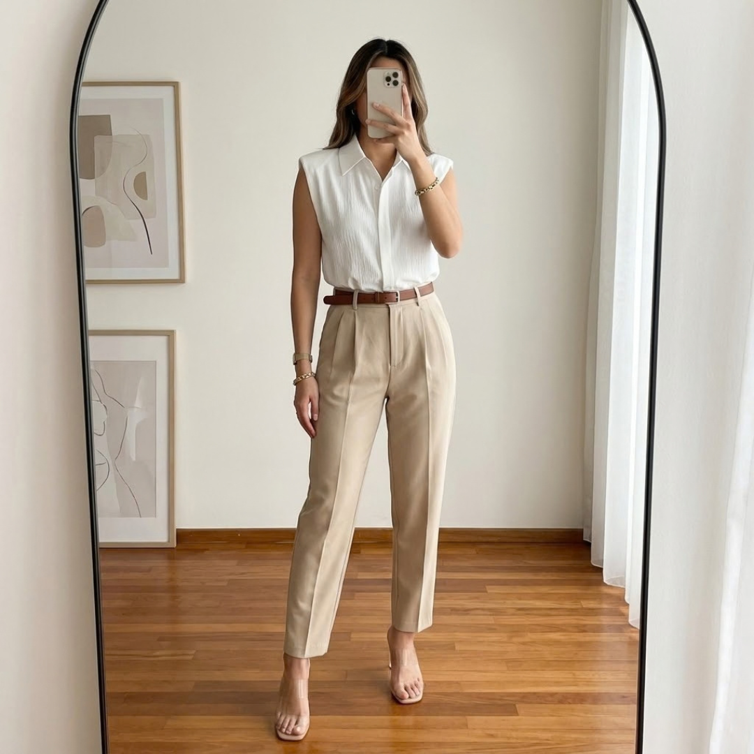 Crisp White Sleeveless Spread Collar Formal Shirt